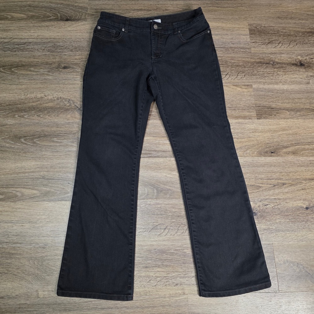Chico's Size 1 Regular Bootcut Jeans Womens Black Excellent Platinum Denim 287